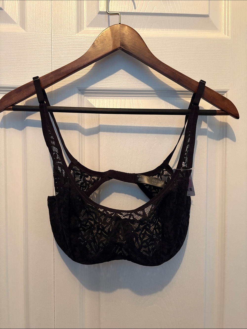 Natori Black Lace Bralette with Floral Pattern